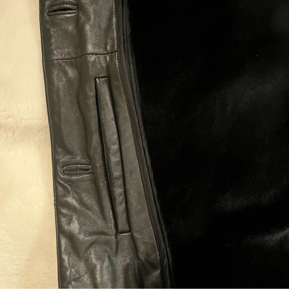 Hudson Outerwear Black Leather Coat Removable Faux Fur Lining Size Large